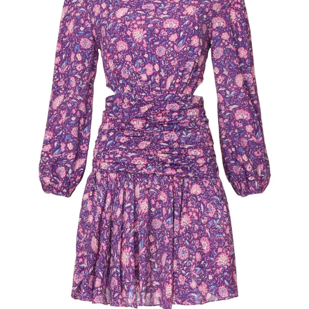 MAJE Cutout floral-print crepe de chine mini dress